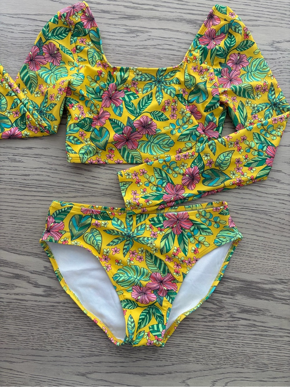 Target Girls Yellow Floral Long-Sleeve Bikini Set